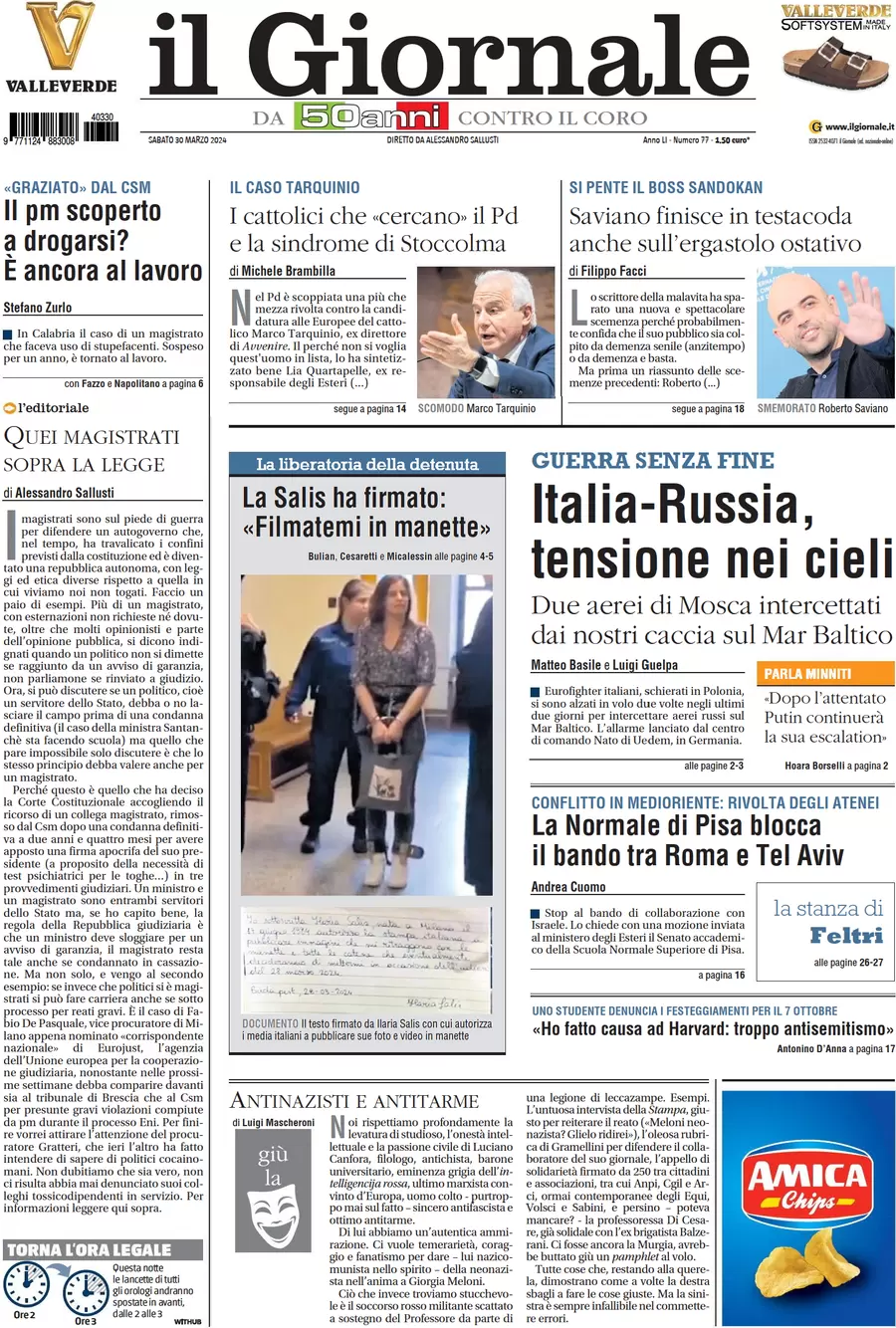 anteprima della prima pagina di il-giornale del 30/03/2024