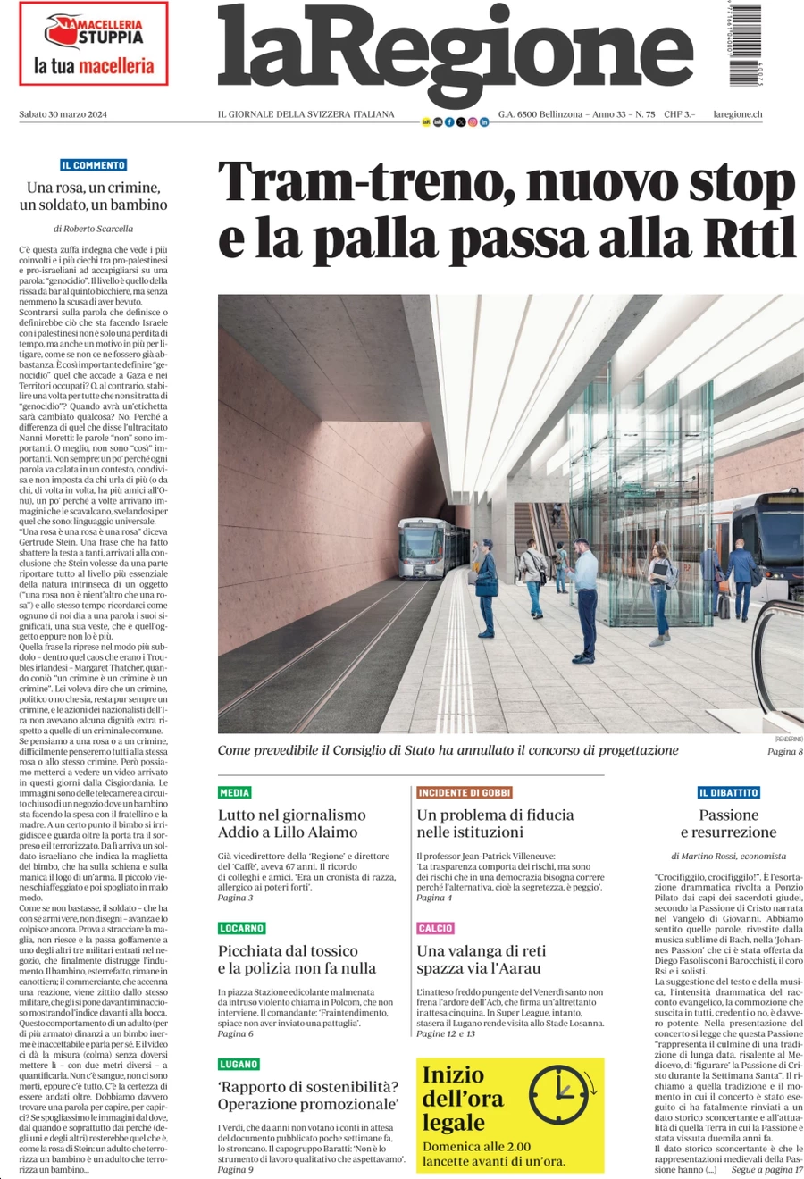 anteprima della prima pagina di la-regione del 30/03/2024