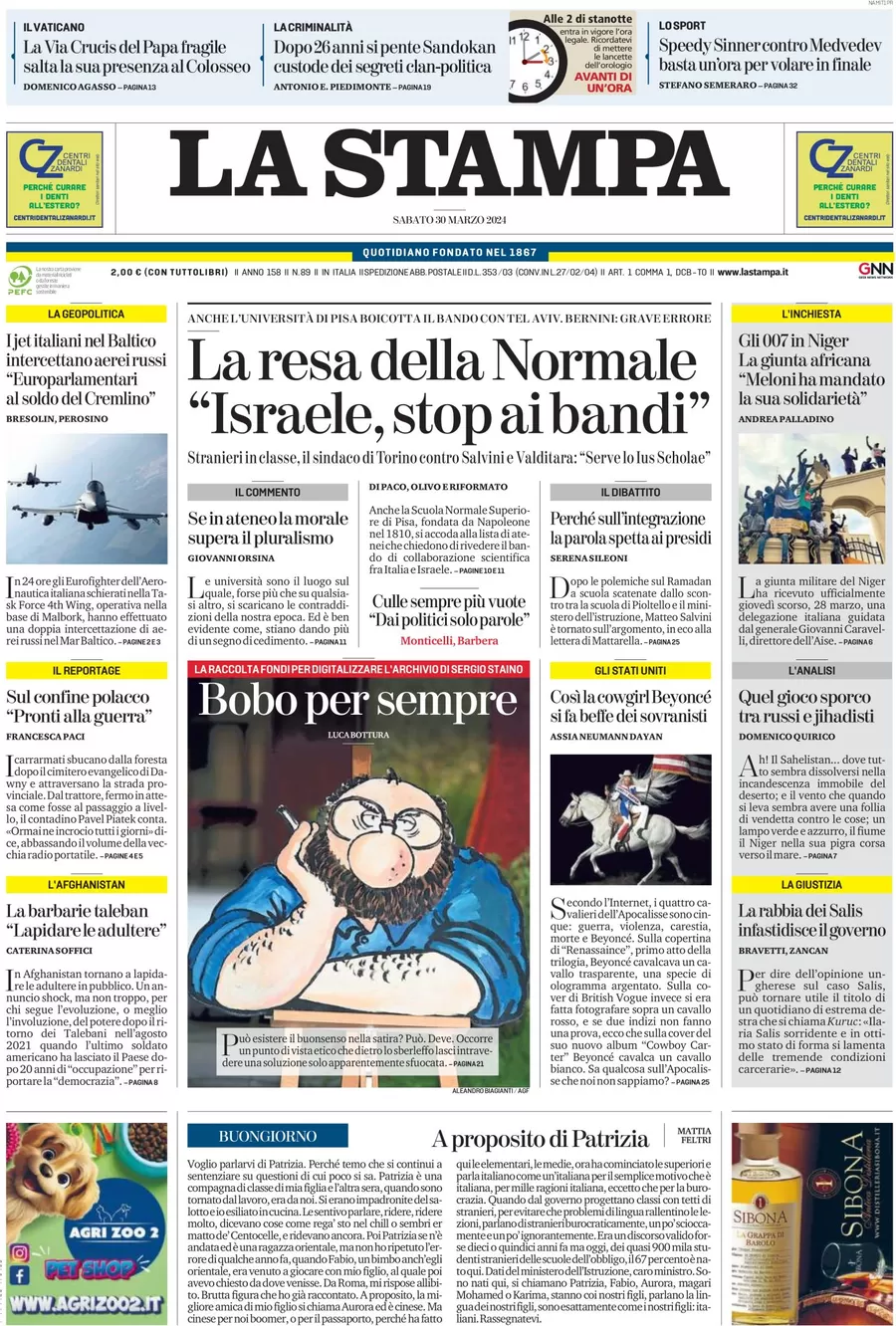 anteprima della prima pagina di la-stampa del 30/03/2024