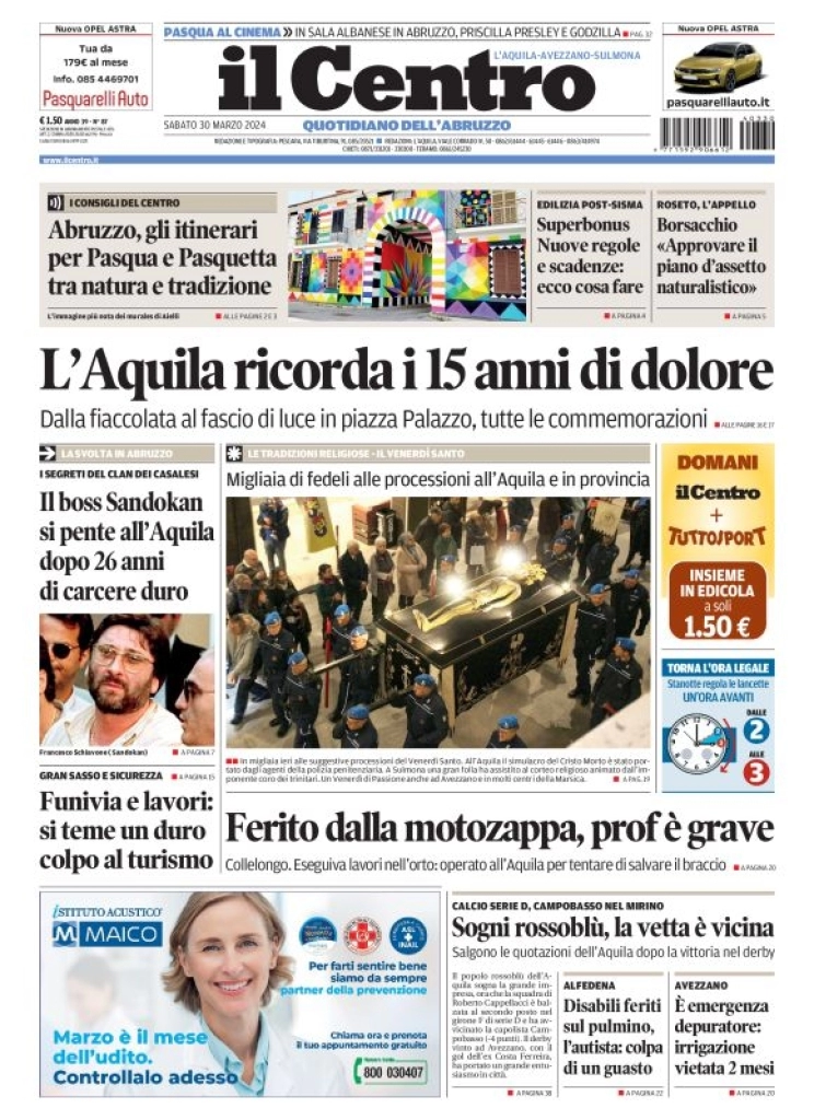 anteprima della prima pagina di il-centro-laquila del 30/03/2024