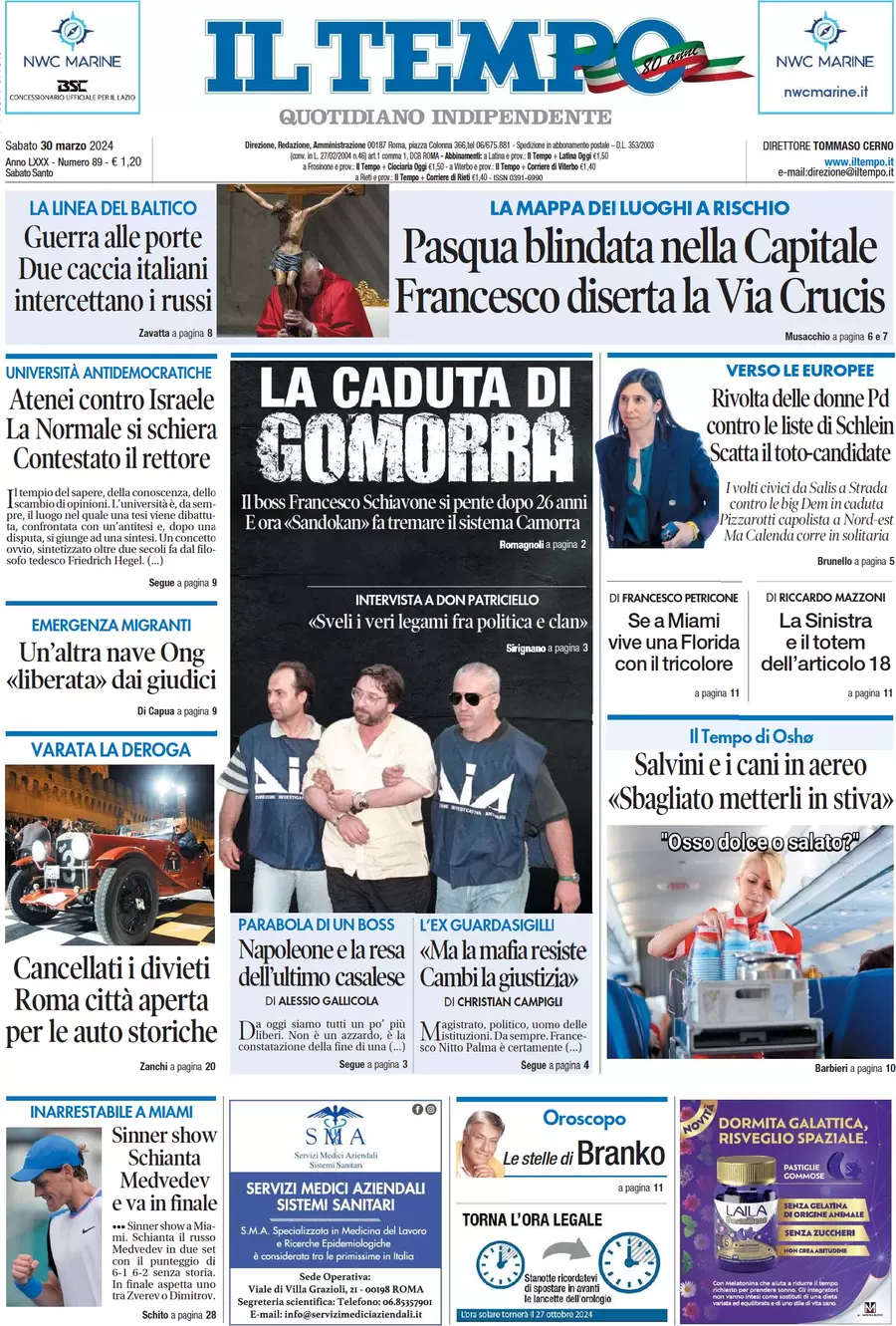 anteprima della prima pagina di il-tempo del 30/03/2024