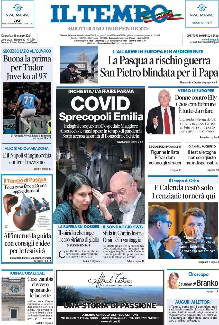 anteprima della prima pagina di il-tempo del 31/03/2024