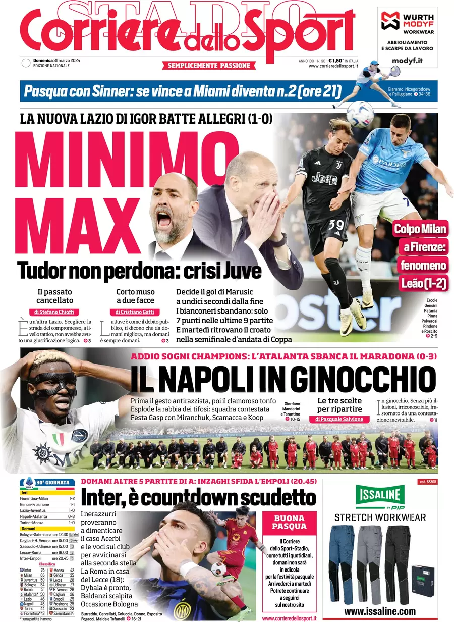 anteprima della prima pagina di corriere-dello-sport del 31/03/2024