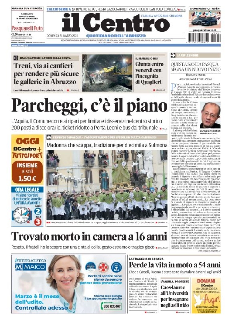 anteprima della prima pagina di il-centro-laquila del 31/03/2024