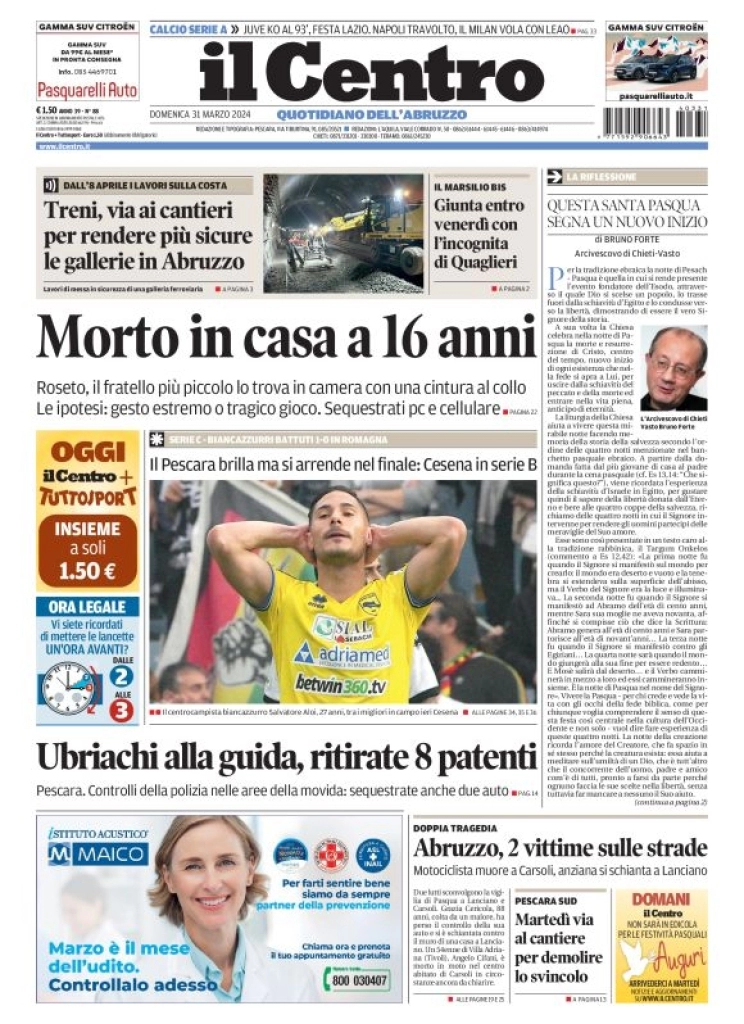 anteprima della prima pagina di il-centro-pescara del 31/03/2024