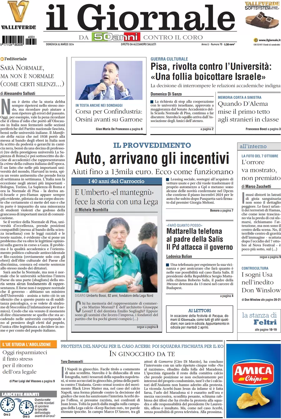 anteprima della prima pagina di il-giornale del 31/03/2024