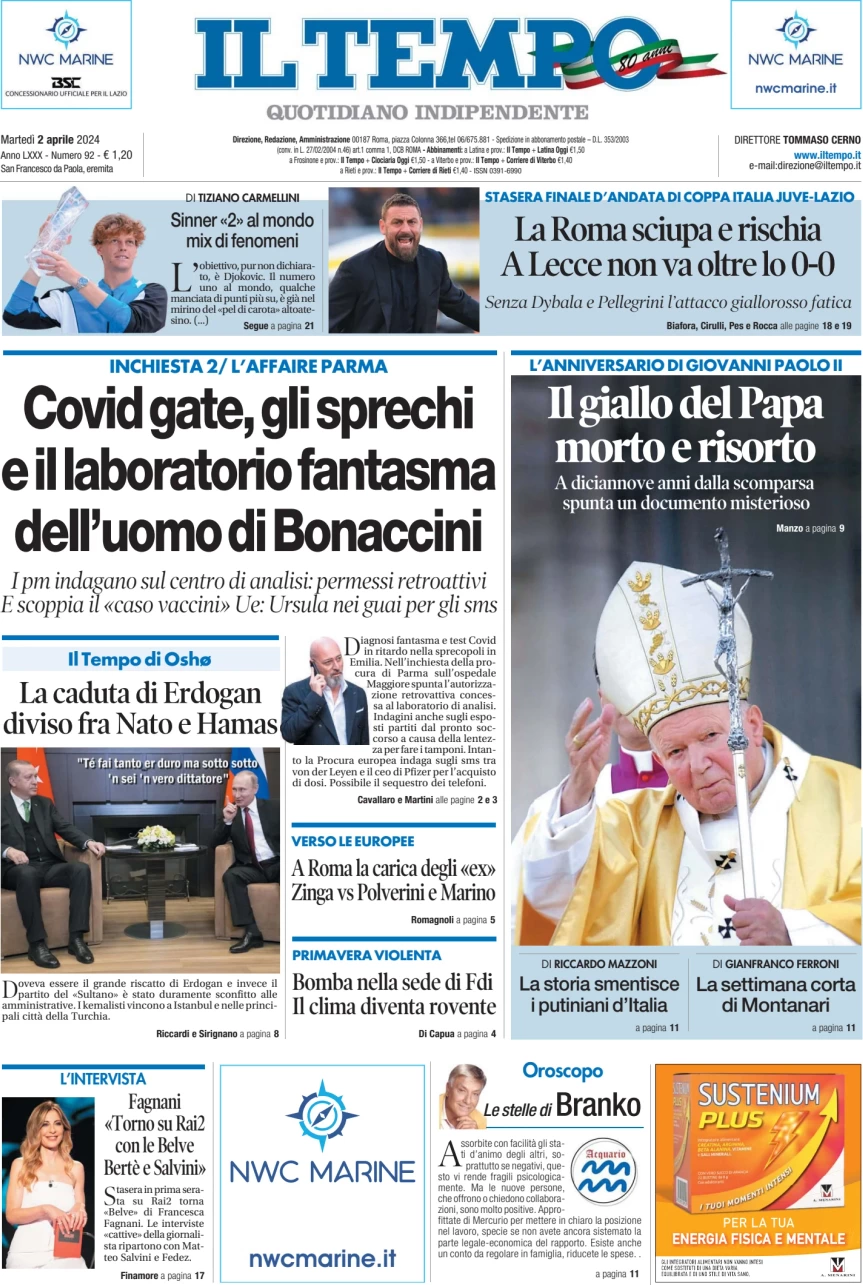 anteprima della prima pagina di il-tempo del 02/04/2024