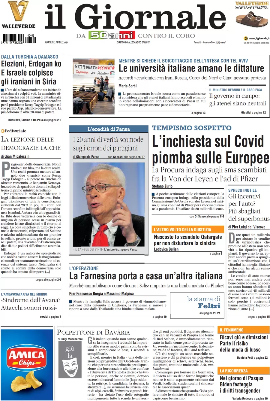 anteprima della prima pagina di il-giornale del 02/04/2024