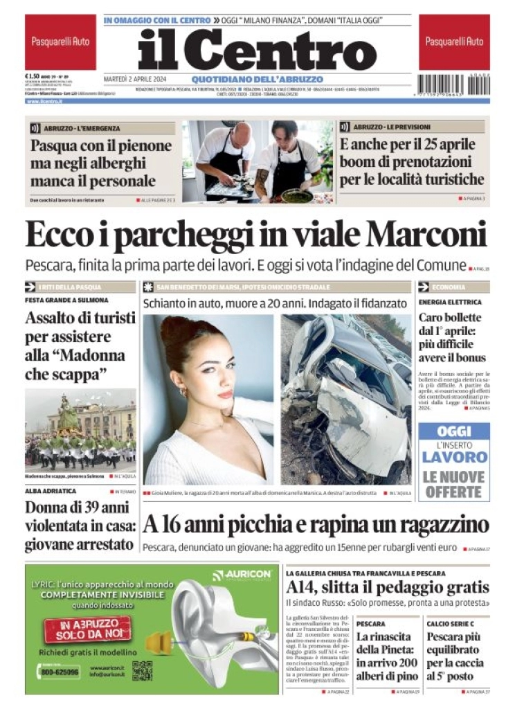 anteprima della prima pagina di il-centro-pescara del 02/04/2024