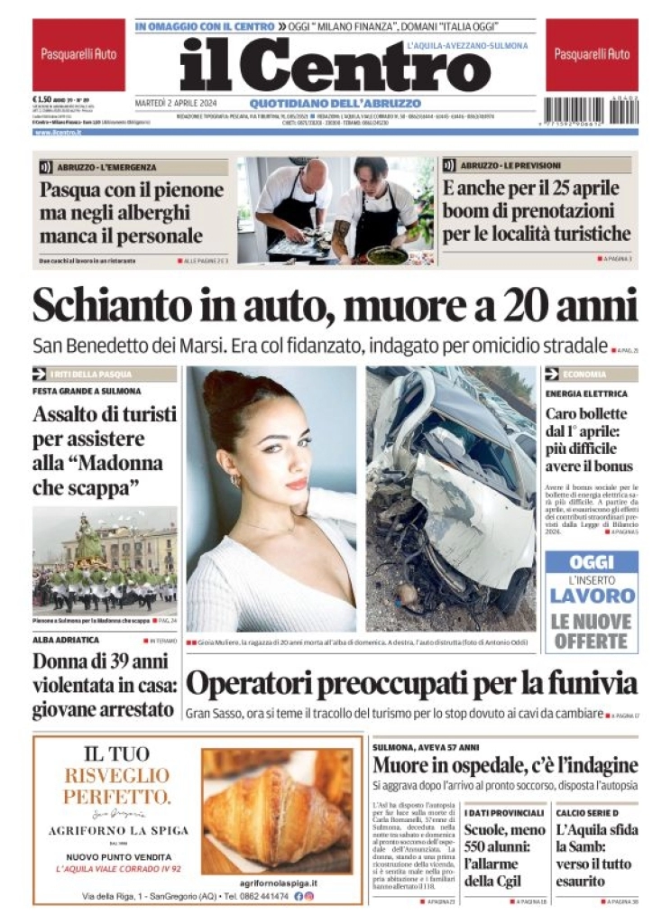 anteprima della prima pagina di il-centro-laquila del 02/04/2024