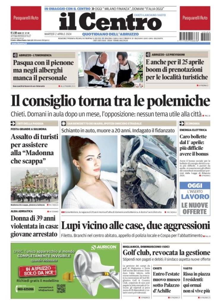 anteprima della prima pagina di il-centro-chieti del 02/04/2024