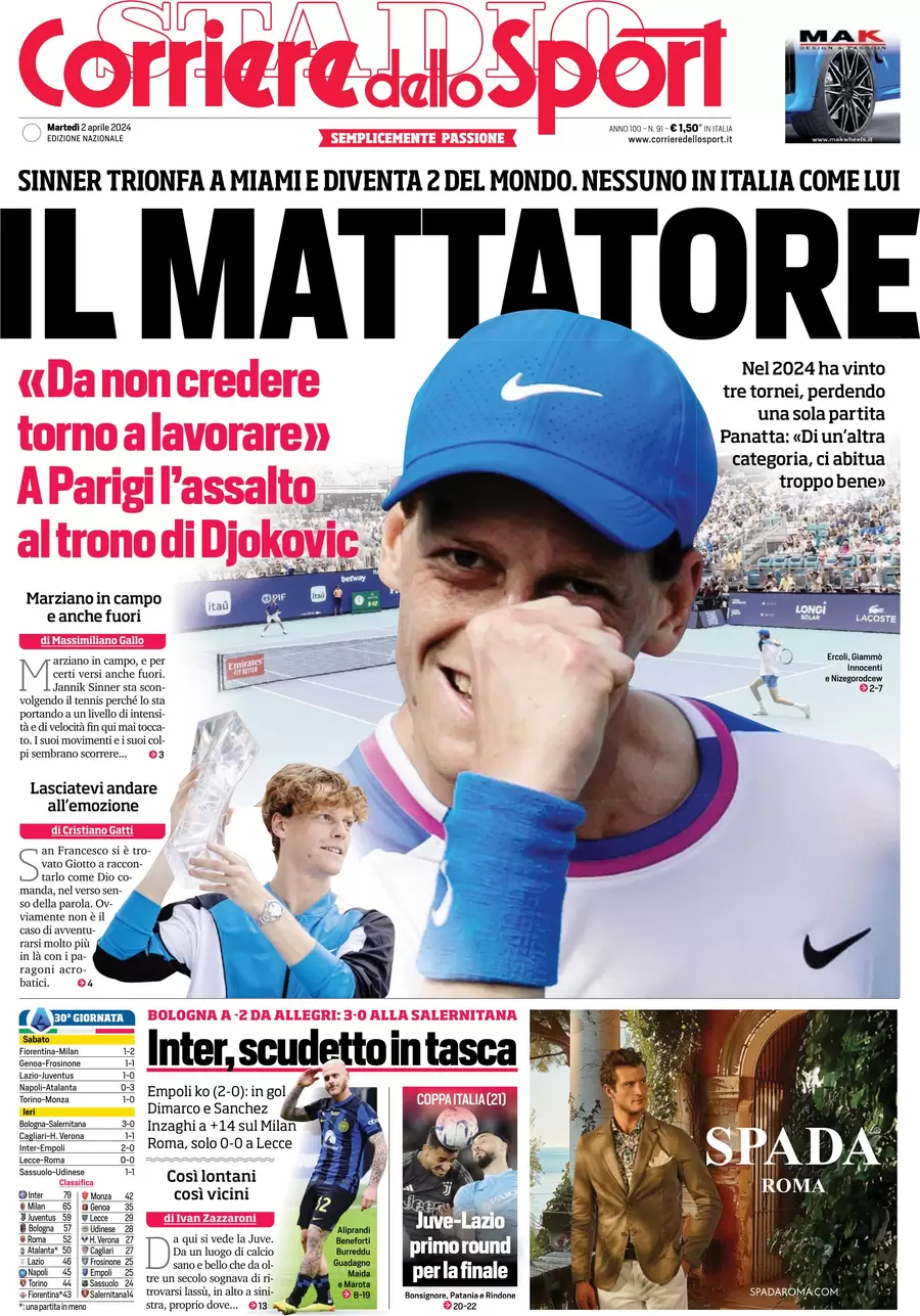 anteprima della prima pagina di corriere-dello-sport del 02/04/2024