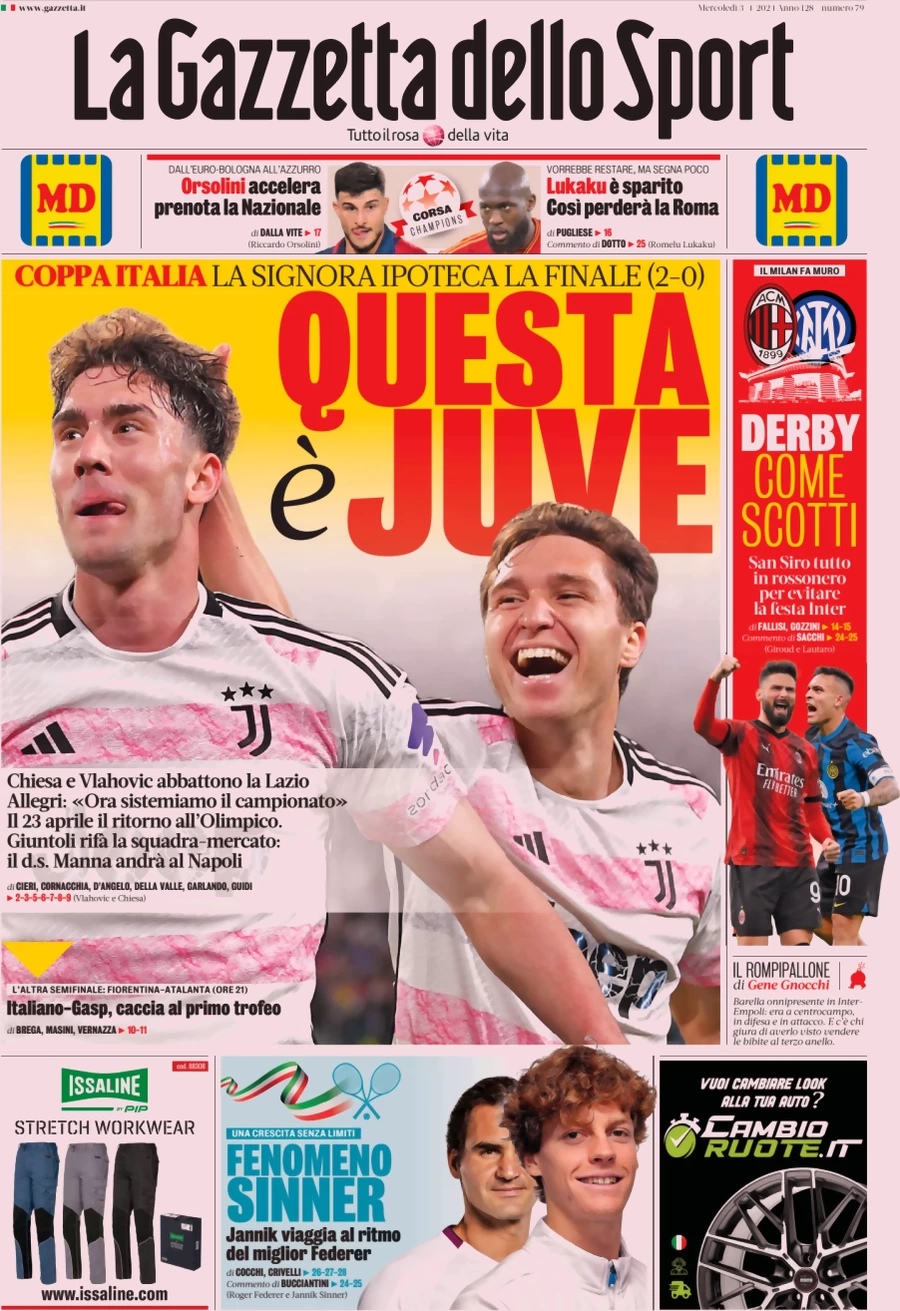 anteprima della prima pagina di la-gazzetta-dello-sport del 03/04/2024