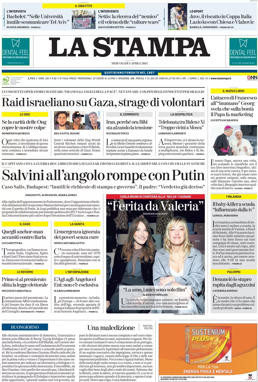 anteprima della prima pagina di la-stampa del 03/04/2024