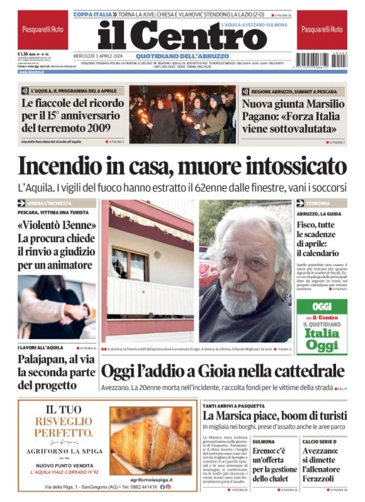 anteprima della prima pagina di il-centro-laquila del 03/04/2024