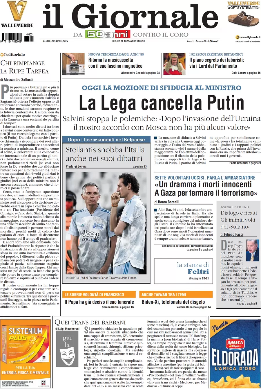 anteprima della prima pagina di il-giornale del 03/04/2024