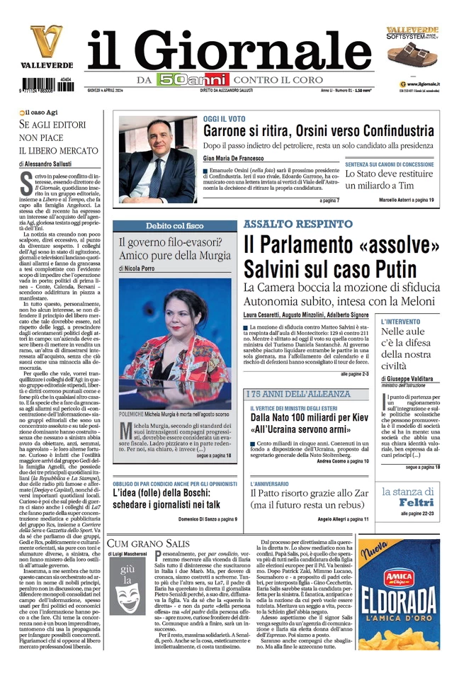 anteprima della prima pagina di il-giornale del 04/04/2024