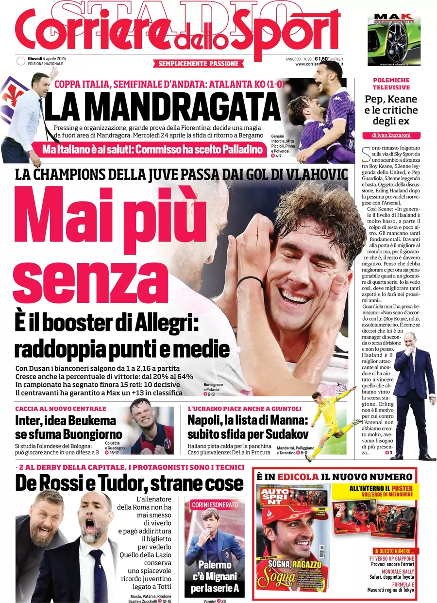 anteprima della prima pagina di corriere-dello-sport del 04/04/2024