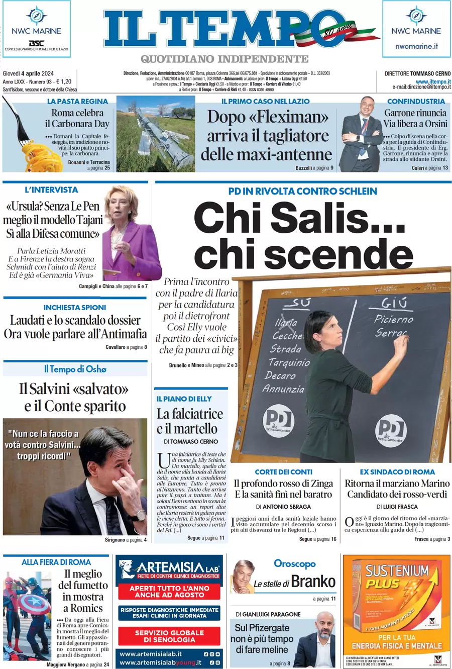 anteprima della prima pagina di il-tempo del 04/04/2024