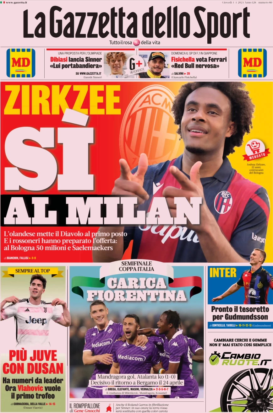 anteprima della prima pagina di la-gazzetta-dello-sport del 04/04/2024