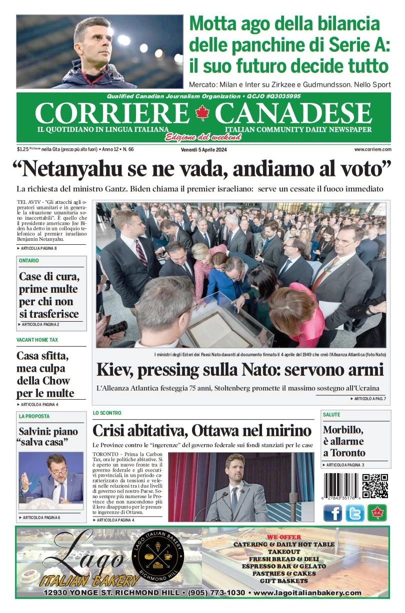 anteprima della prima pagina di corriere-canadese del 05/04/2024