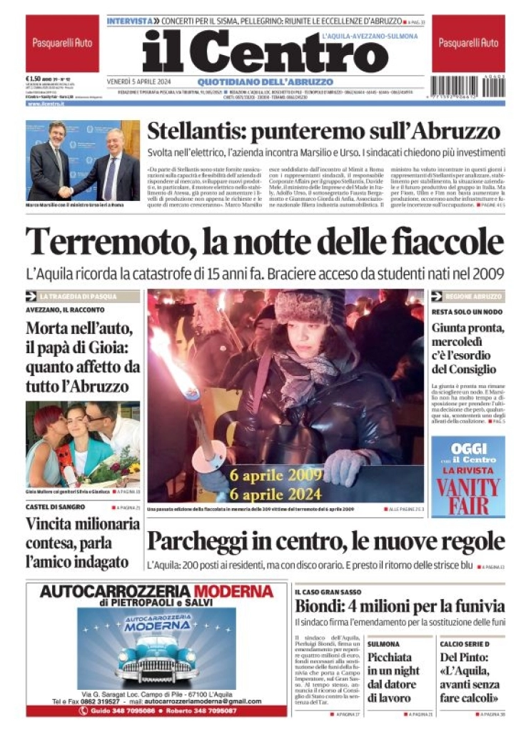 anteprima della prima pagina di il-centro-laquila del 05/04/2024