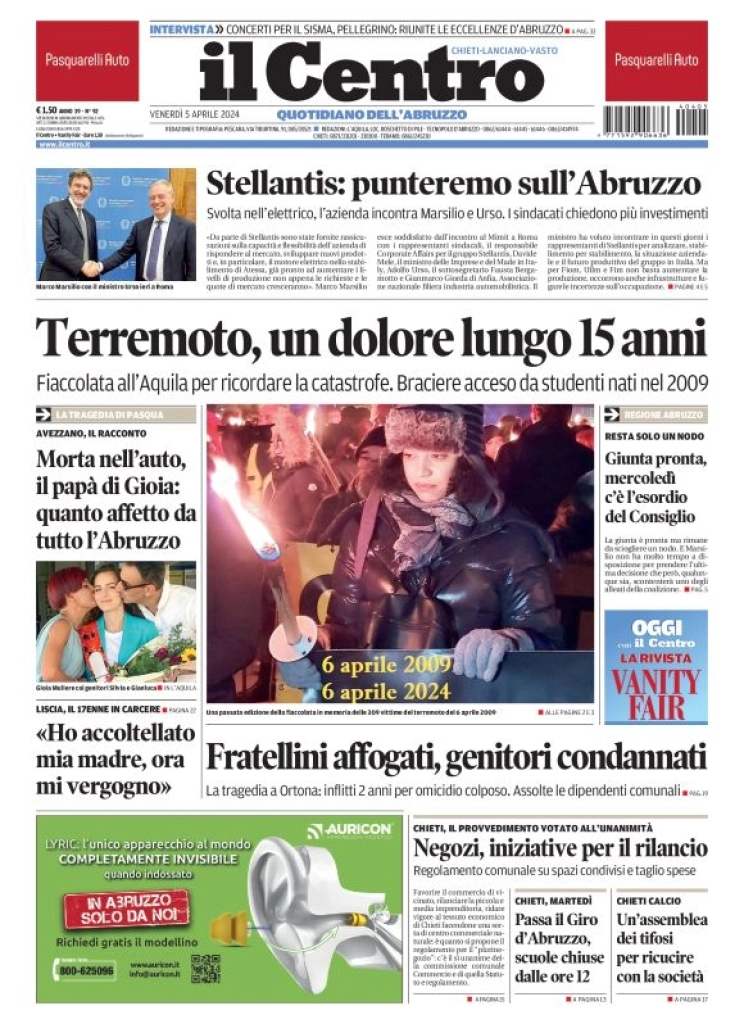 anteprima della prima pagina di il-centro-chieti del 05/04/2024