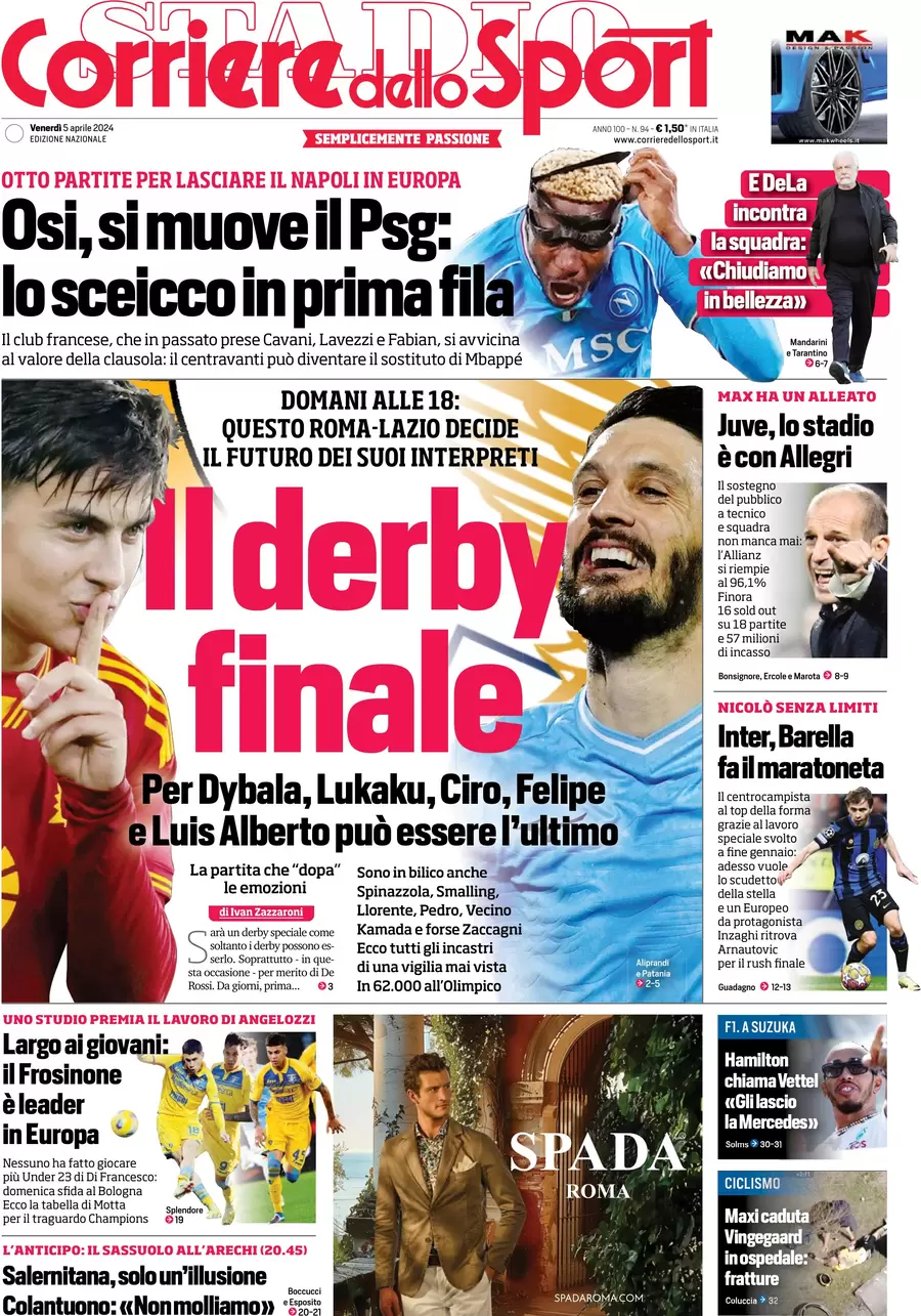 anteprima della prima pagina di corriere-dello-sport del 05/04/2024