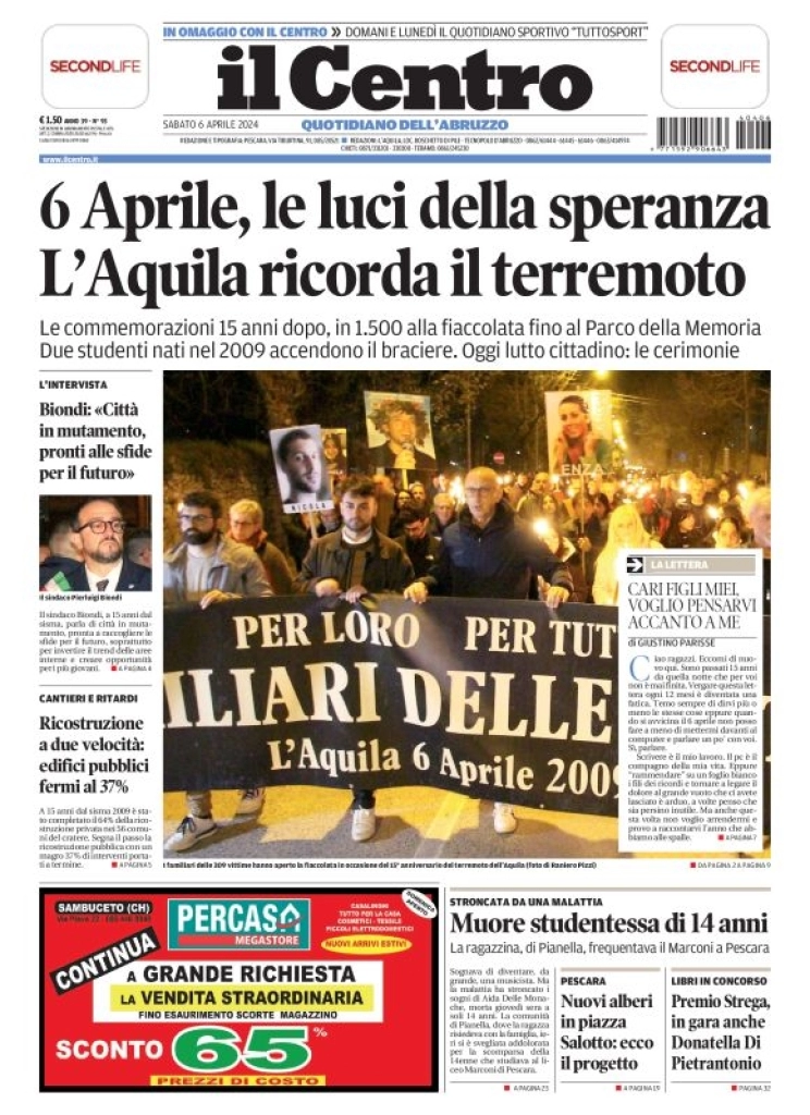 anteprima della prima pagina di il-centro-pescara del 06/04/2024