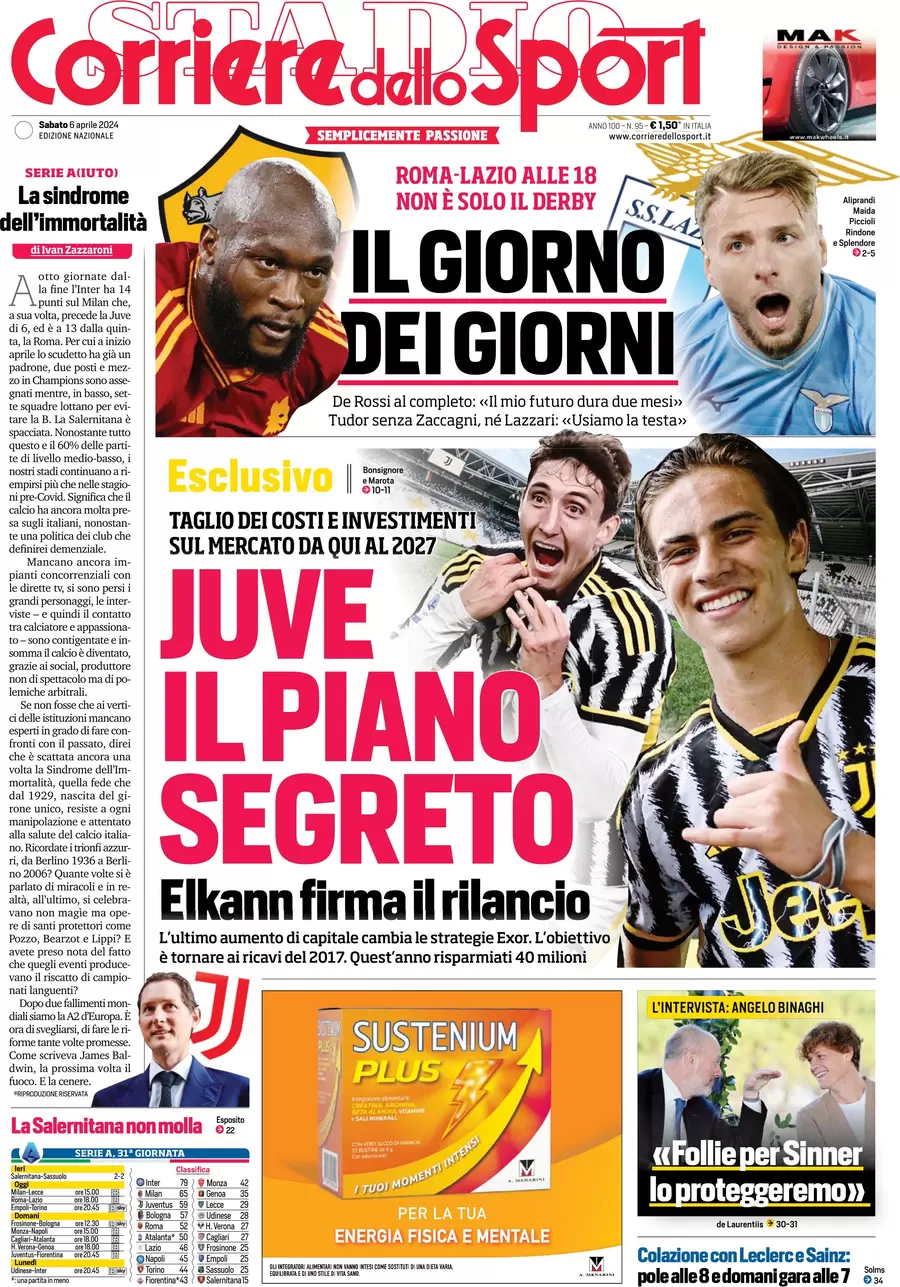 anteprima della prima pagina di corriere-dello-sport del 06/04/2024