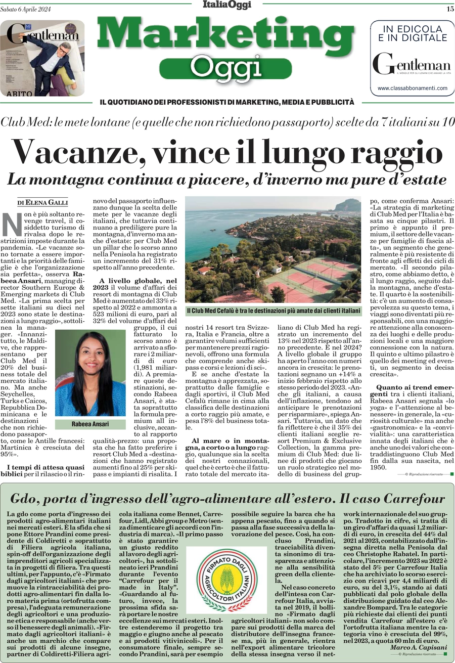 anteprima della prima pagina di marketing-oggi del 06/04/2024
