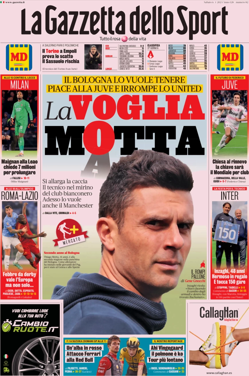 anteprima della prima pagina di la-gazzetta-dello-sport del 06/04/2024