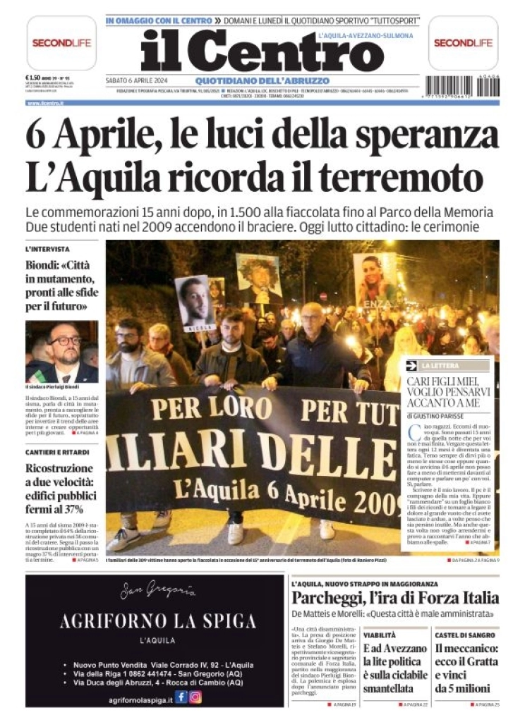 anteprima della prima pagina di il-centro-laquila del 06/04/2024