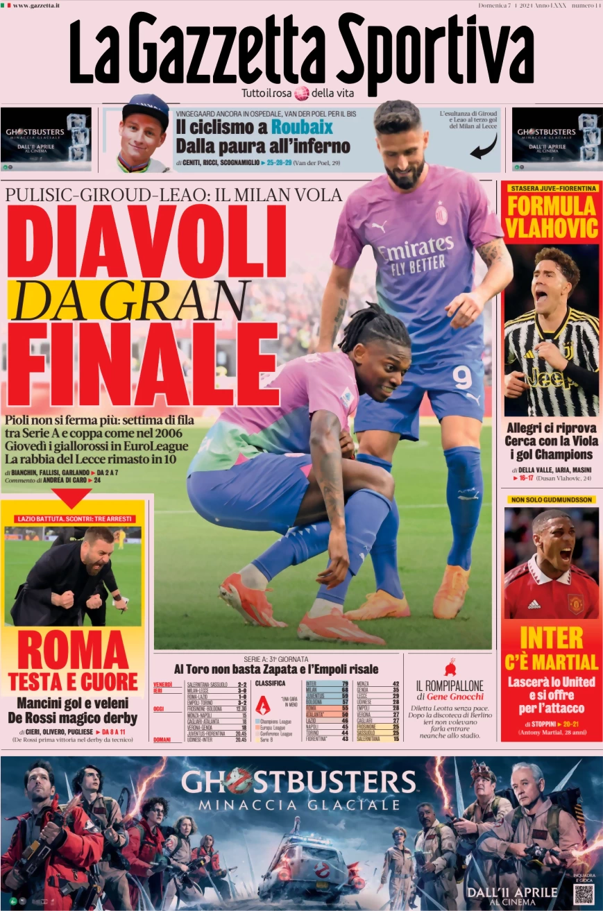 anteprima della prima pagina di la-gazzetta-dello-sport del 07/04/2024