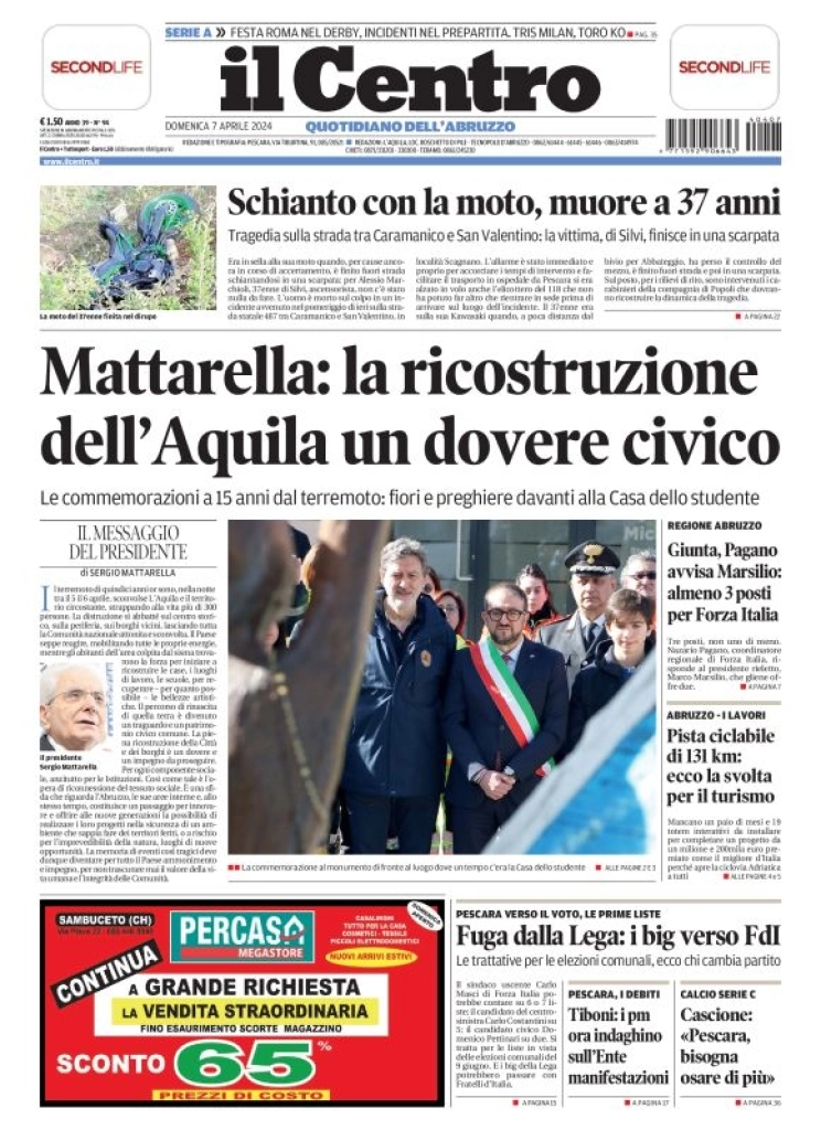 anteprima della prima pagina di il-centro-pescara del 07/04/2024