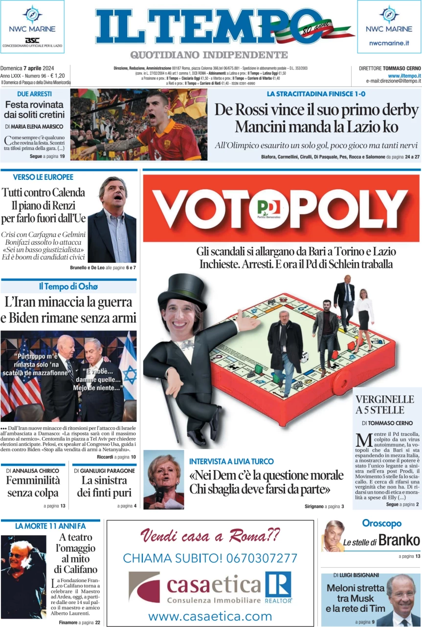 anteprima della prima pagina di il-tempo del 07/04/2024