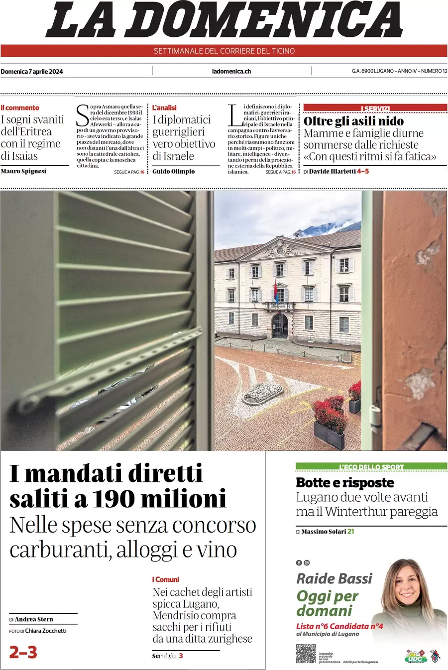 anteprima della prima pagina di corriere-del-ticino del 07/04/2024