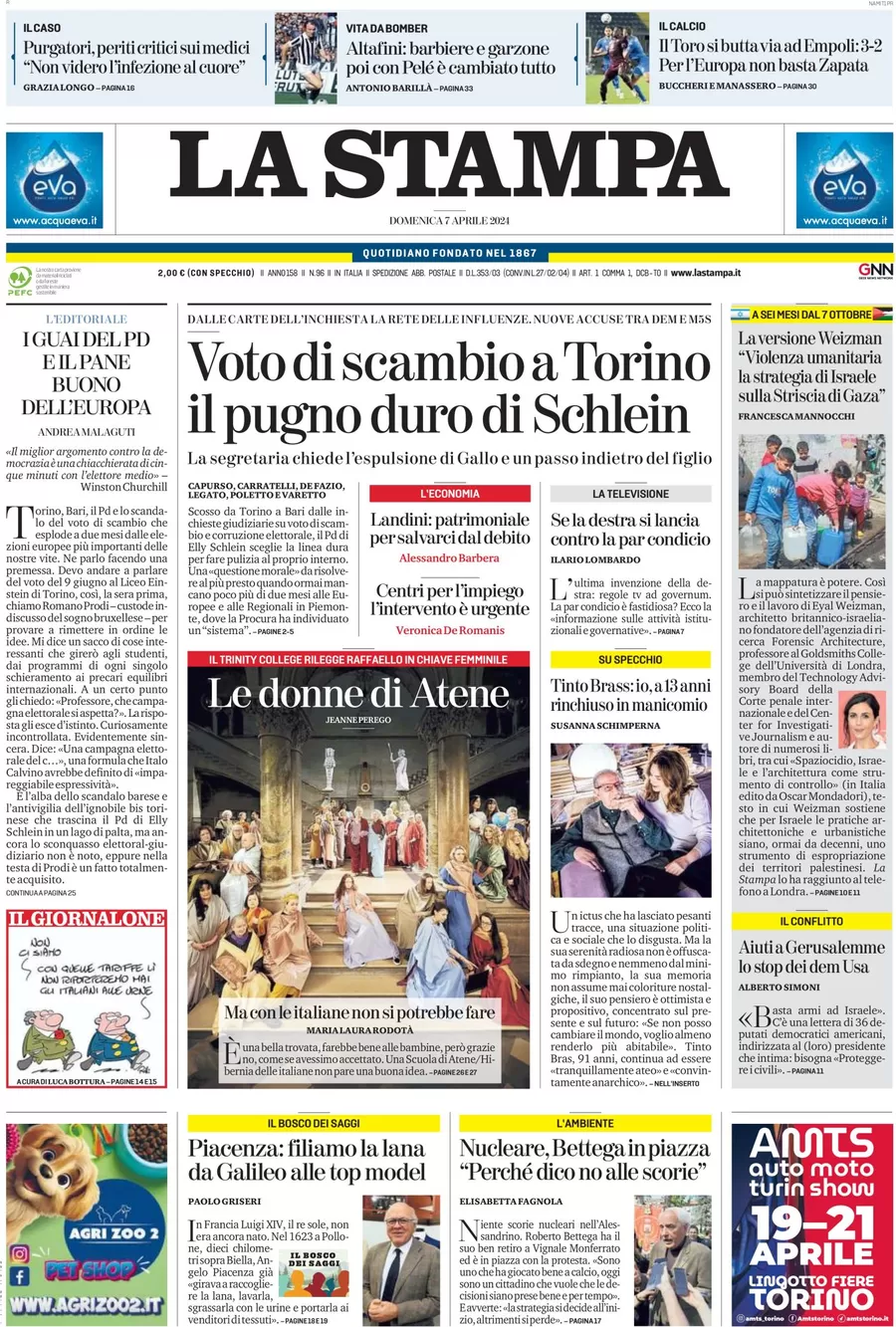 anteprima della prima pagina di la-stampa del 07/04/2024