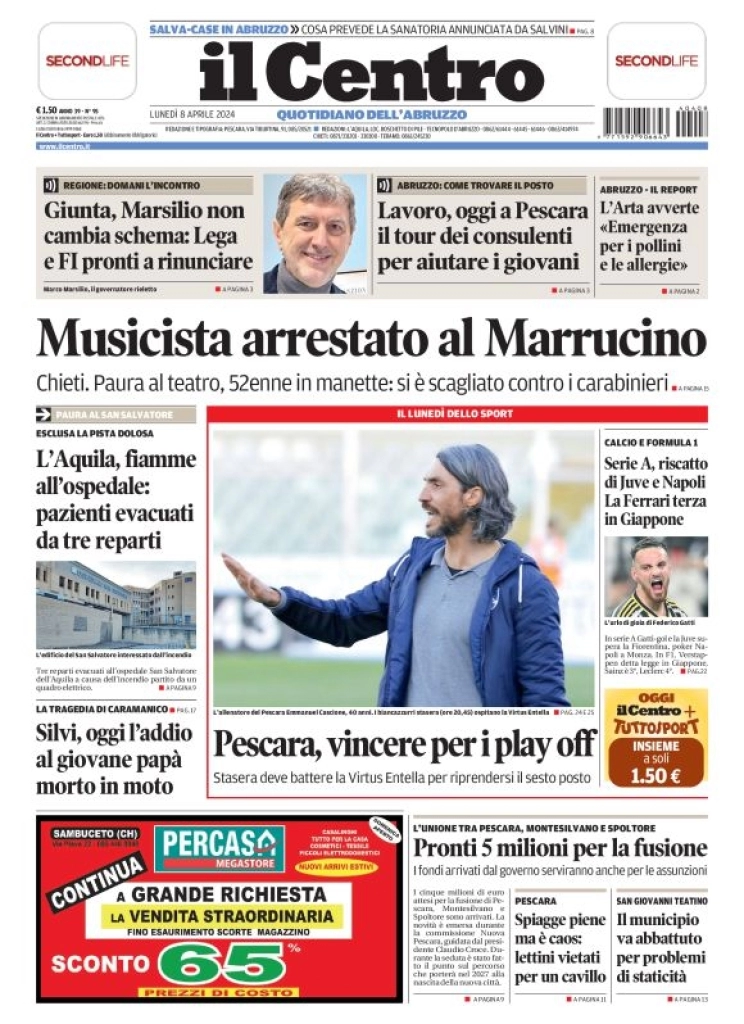 anteprima della prima pagina di il-centro-pescara del 08/04/2024