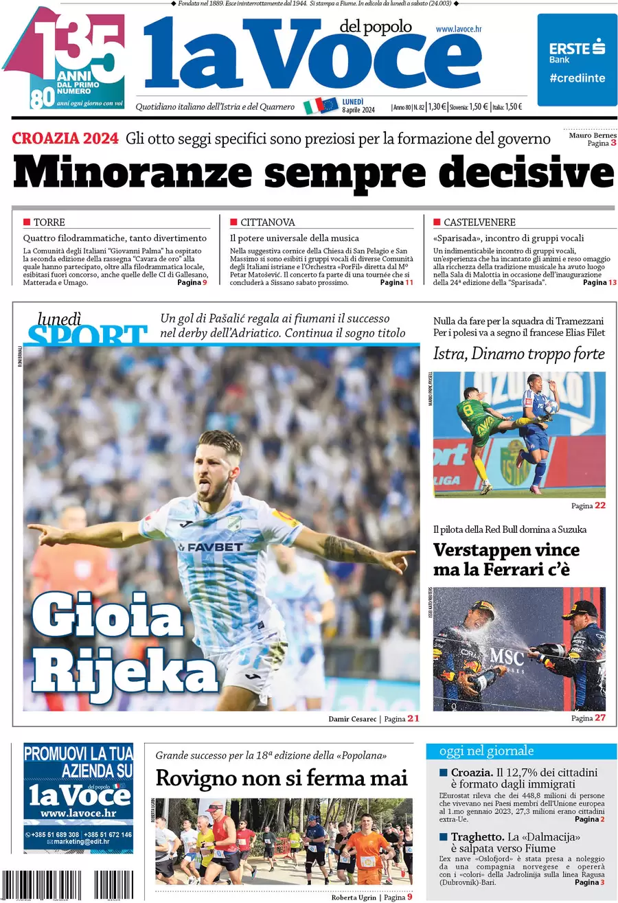 anteprima della prima pagina di la-voce-del-popolo del 08/04/2024