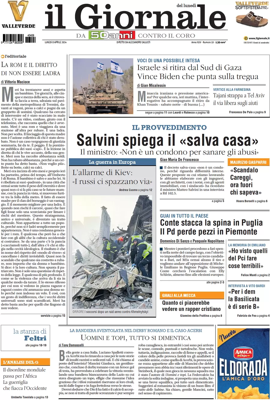 anteprima della prima pagina di il-giornale del 08/04/2024