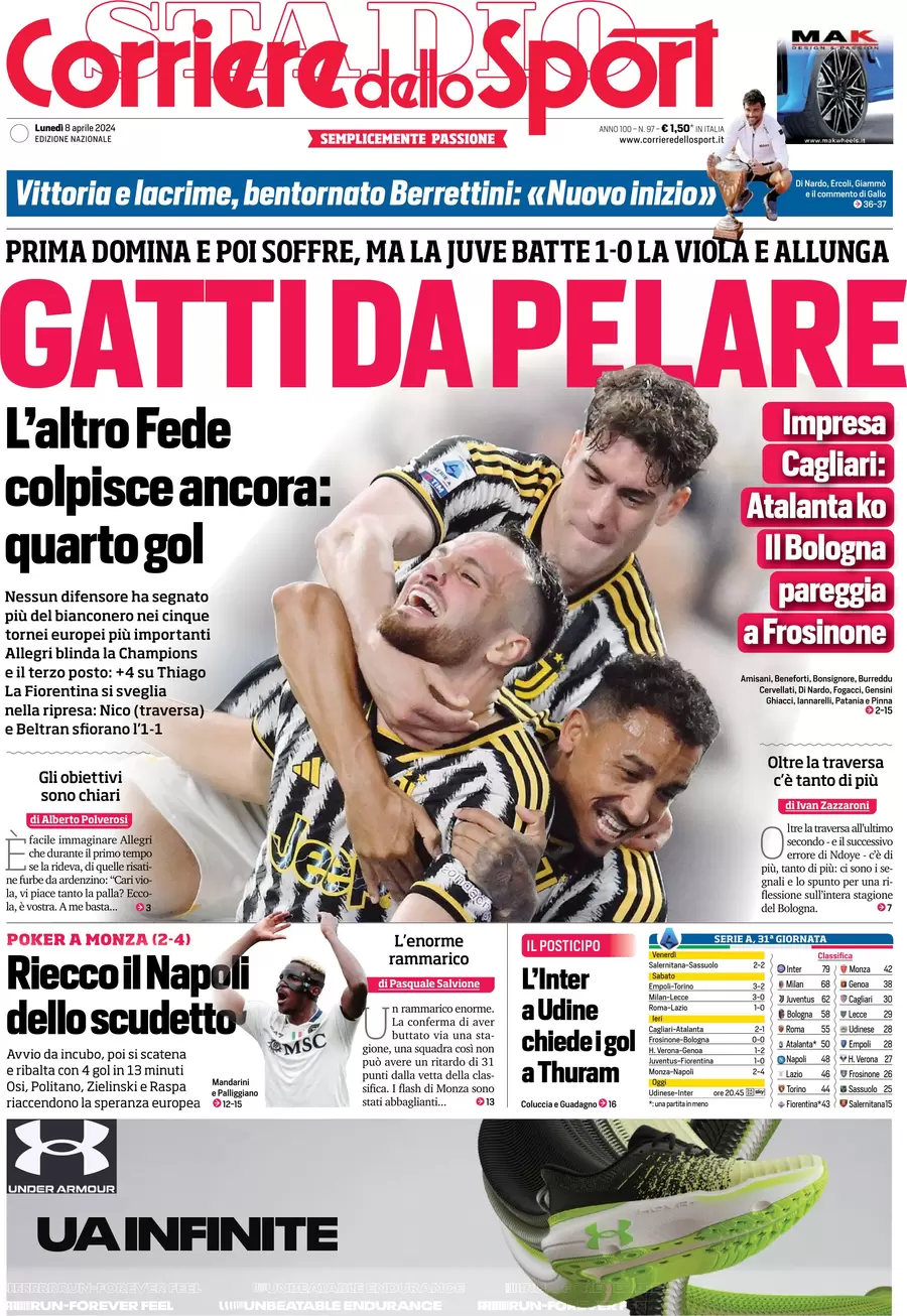 anteprima della prima pagina di corriere-dello-sport del 08/04/2024