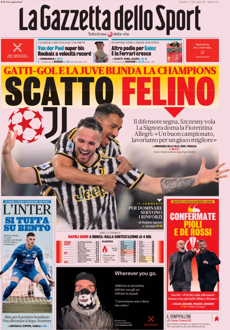 anteprima della prima pagina di la-gazzetta-dello-sport del 08/04/2024