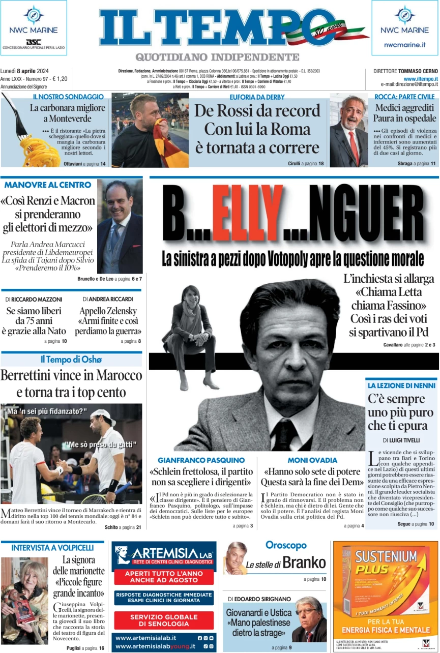 anteprima della prima pagina di il-tempo del 08/04/2024