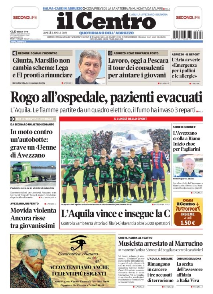 anteprima della prima pagina di il-centro-laquila del 08/04/2024