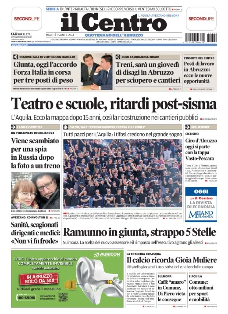 anteprima della prima pagina di il-centro-laquila del 09/04/2024