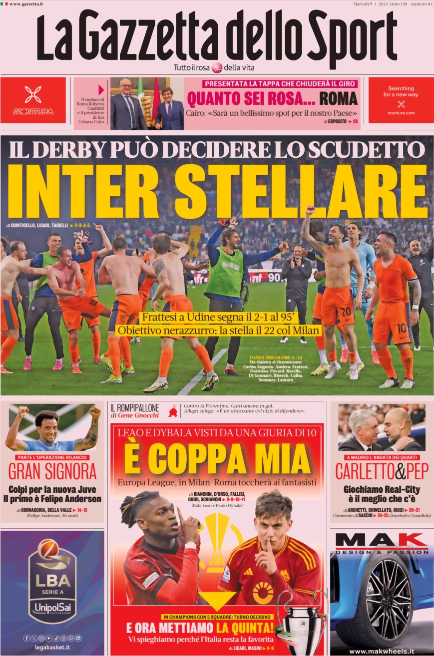 anteprima della prima pagina di la-gazzetta-dello-sport del 09/04/2024