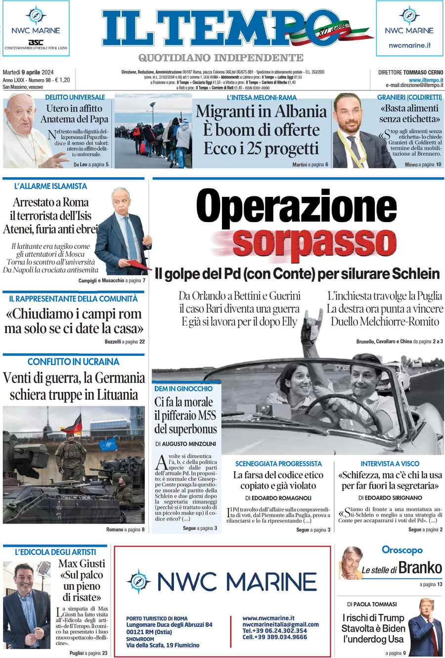 anteprima della prima pagina di il-tempo del 09/04/2024