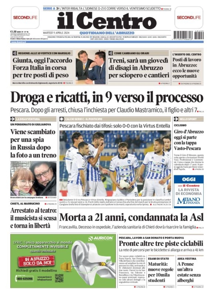 anteprima della prima pagina di il-centro-pescara del 09/04/2024