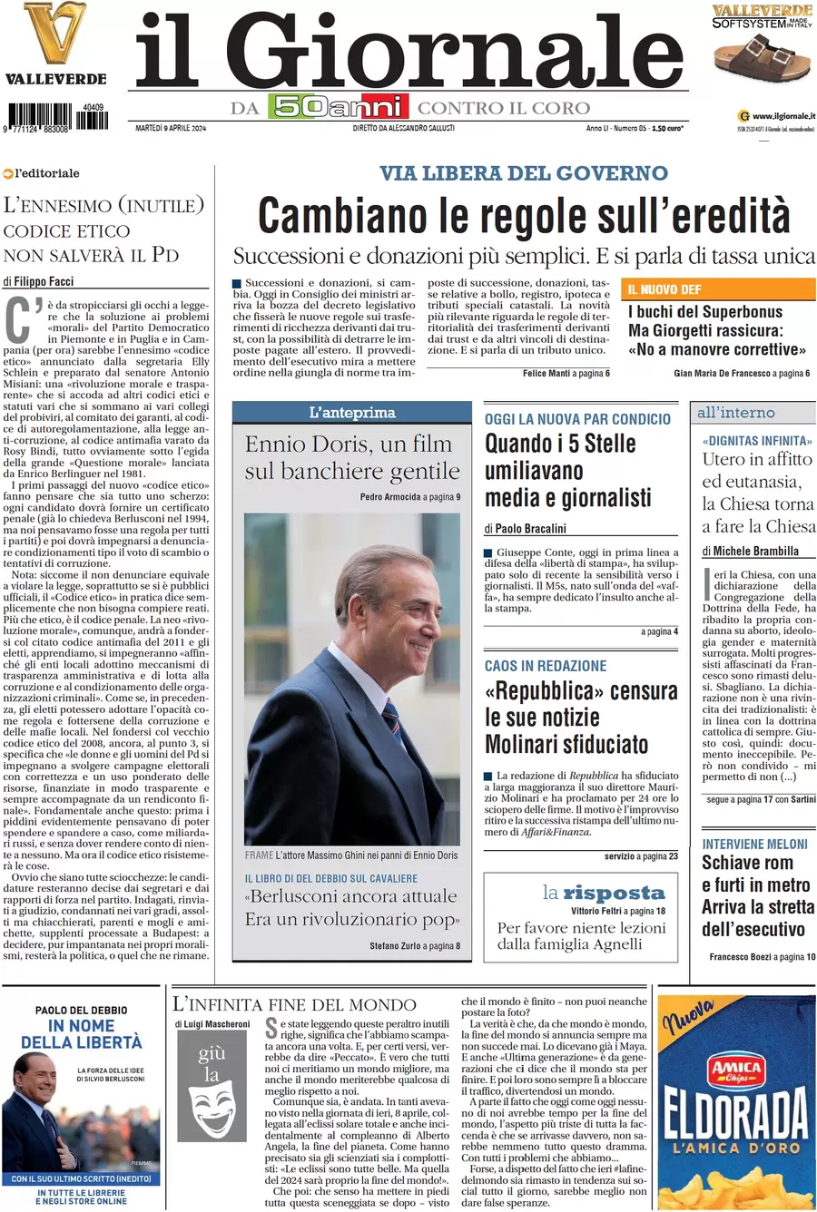 anteprima della prima pagina di il-giornale del 09/04/2024